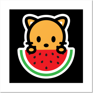 Cat Orange Watermelon Fruit Bambu Food Cute Kitten Pet Lover Posters and Art